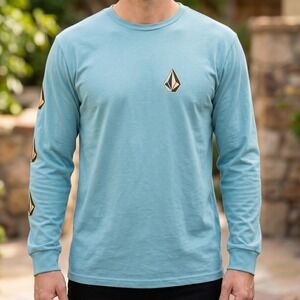 Volcom Kids Long Sleeve Graphic T-Shirt Blue Teal Stone Logo Cotton Tee XL